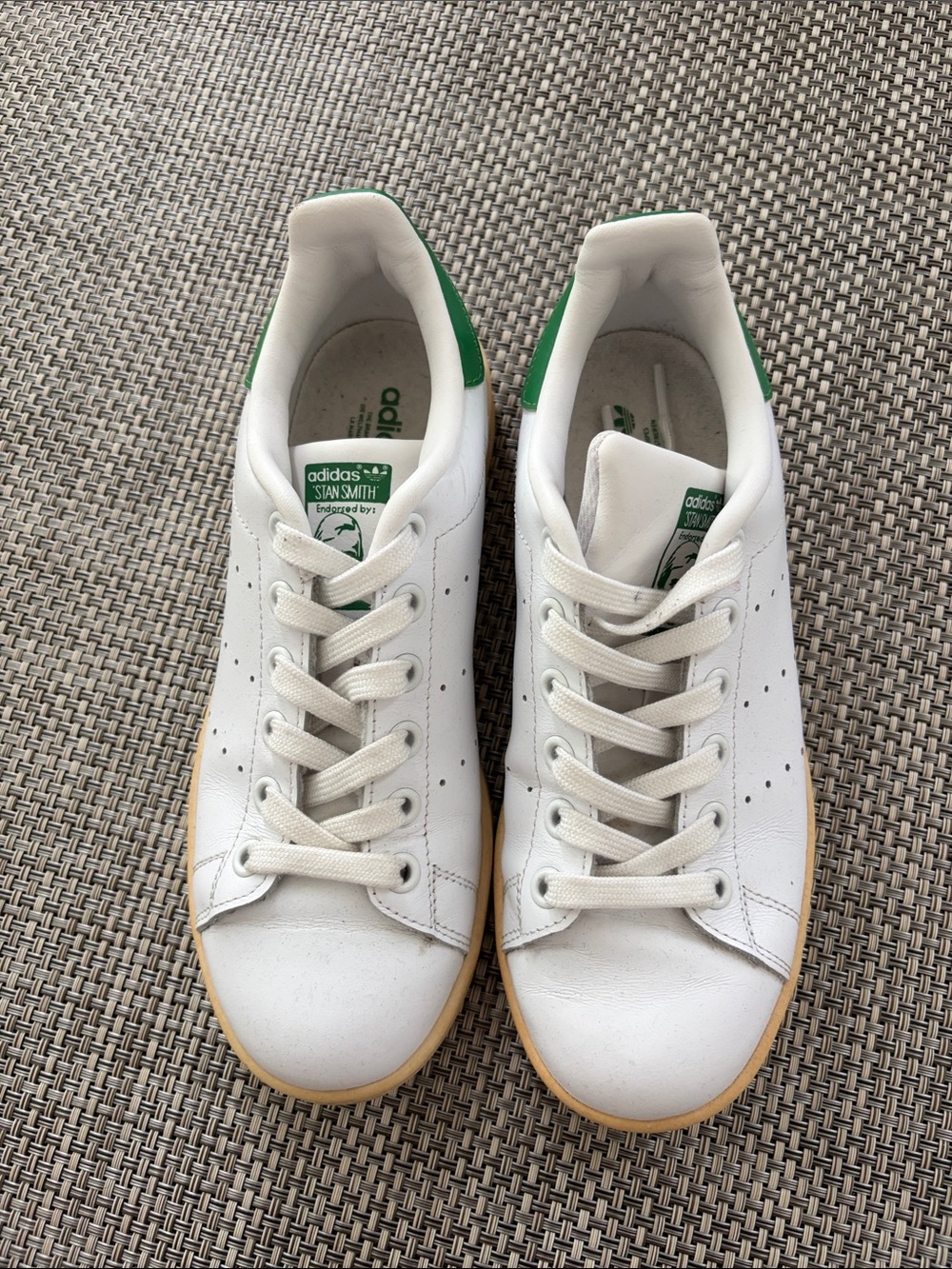 adidas White Sneakers with Green Heel Tab